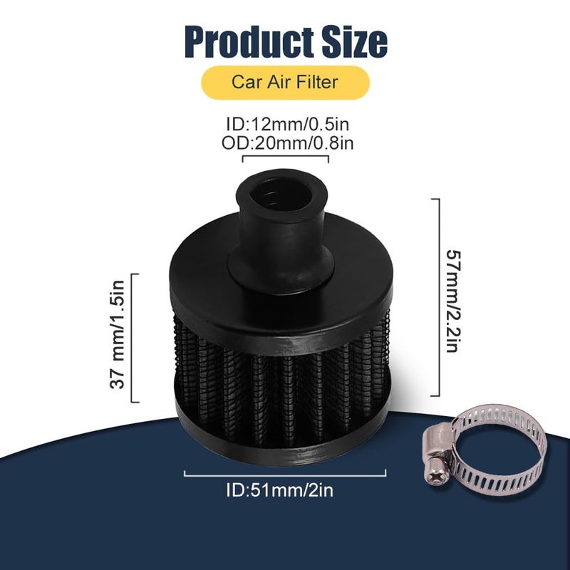 WINUERK Breather Filter  Air Filter Valve Cover Breather  12mm Mini Air Filter Vent Crankcase Breather  Air Filter Cold Air Intake Filter Breather  Car Accessories Universal for Car  Motorcycle - Image 2